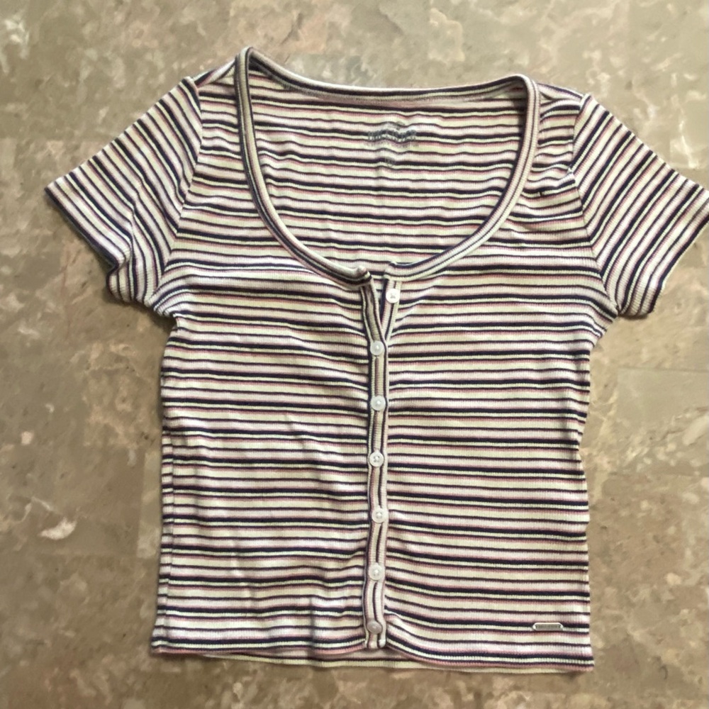 Hollister Striped Button-Up Crop Top